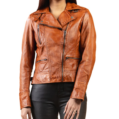 Women Owd Real Leather Biker Jacket Soft Lambskin Style - 622