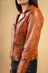 Woman Real Leather Biker Leather Jacket Tan Brown Waxed Soft Lambskin