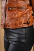 Woman Real Leather Biker Leather Jacket Tan Brown Waxed Soft Lambskin