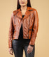 Woman Real Leather Biker Leather Jacket Tan Brown Waxed Soft Lambskin