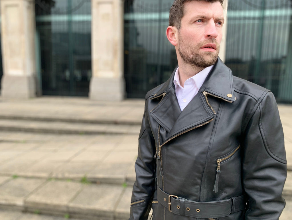 Men Eddie Biker 3/4 Length Black Real Leather Coat Style - 412