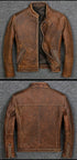 Distressed Cafe Racer Brown Leather Jacket