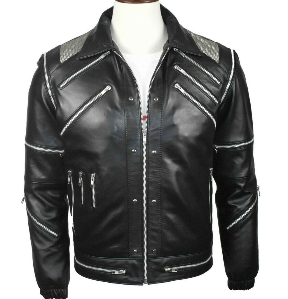 Men Black "MJ Beat It" Leather Jacket Style - 20