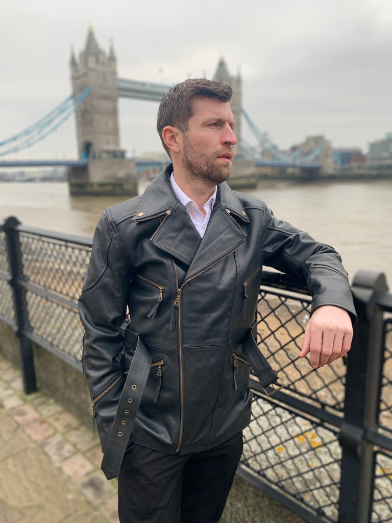 Men Eddie Biker 3/4 Length Black Real Leather Coat Style - 412