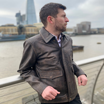 Men Indiana Jones Genuine Cow Hide Distress Brown Leather Jacket Style - IJNA-90
