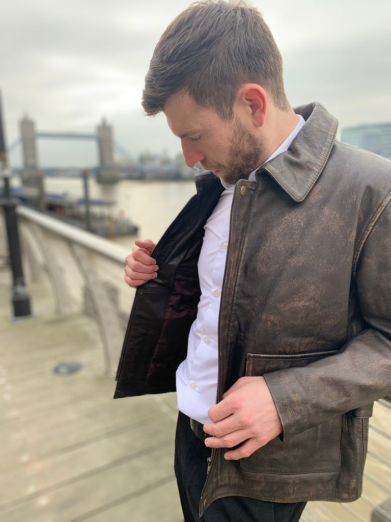 Men Indiana Jones Genuine Cow Hide Distress Brown Leather Jacket Style - IJNA-90