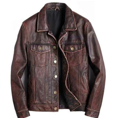 Men Trucker Distress Brown Real Leather Jacket Style - 785