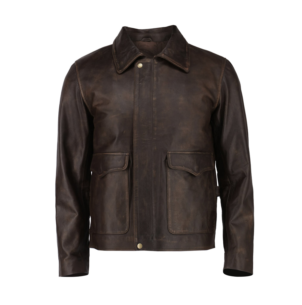Men Indiana Jones Genuine Cow Hide Distress Brown Leather Jacket Style - IJNA-90