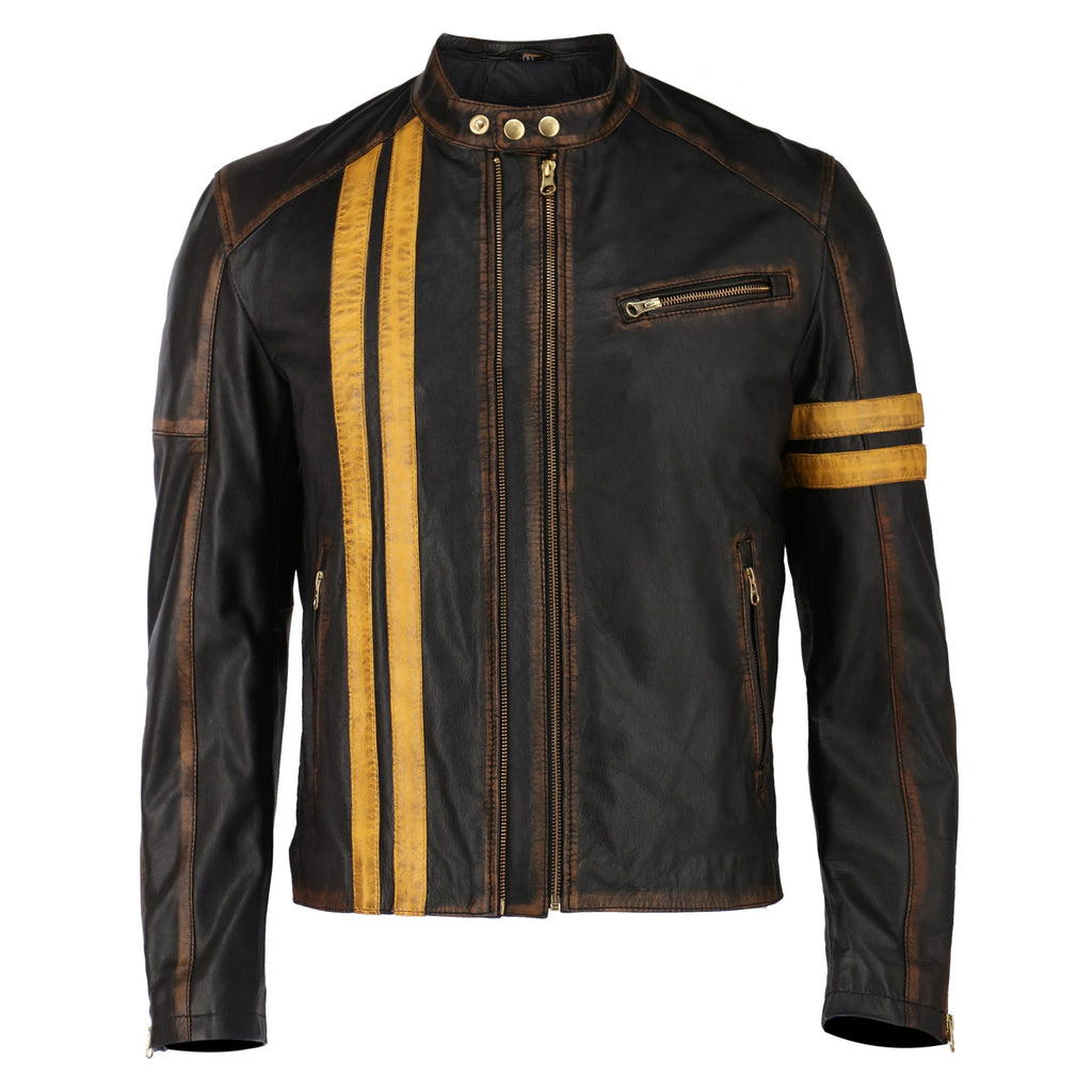 Men PD4 Distress Black Biker Real Leather Jacket Style - 794