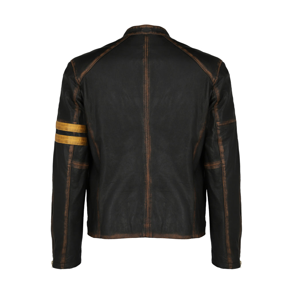 Men PD4 Distress Black Biker Real Leather Jacket Style - 794