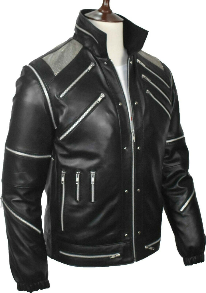 Men Black "MJ Beat It" Leather Jacket Style - 20