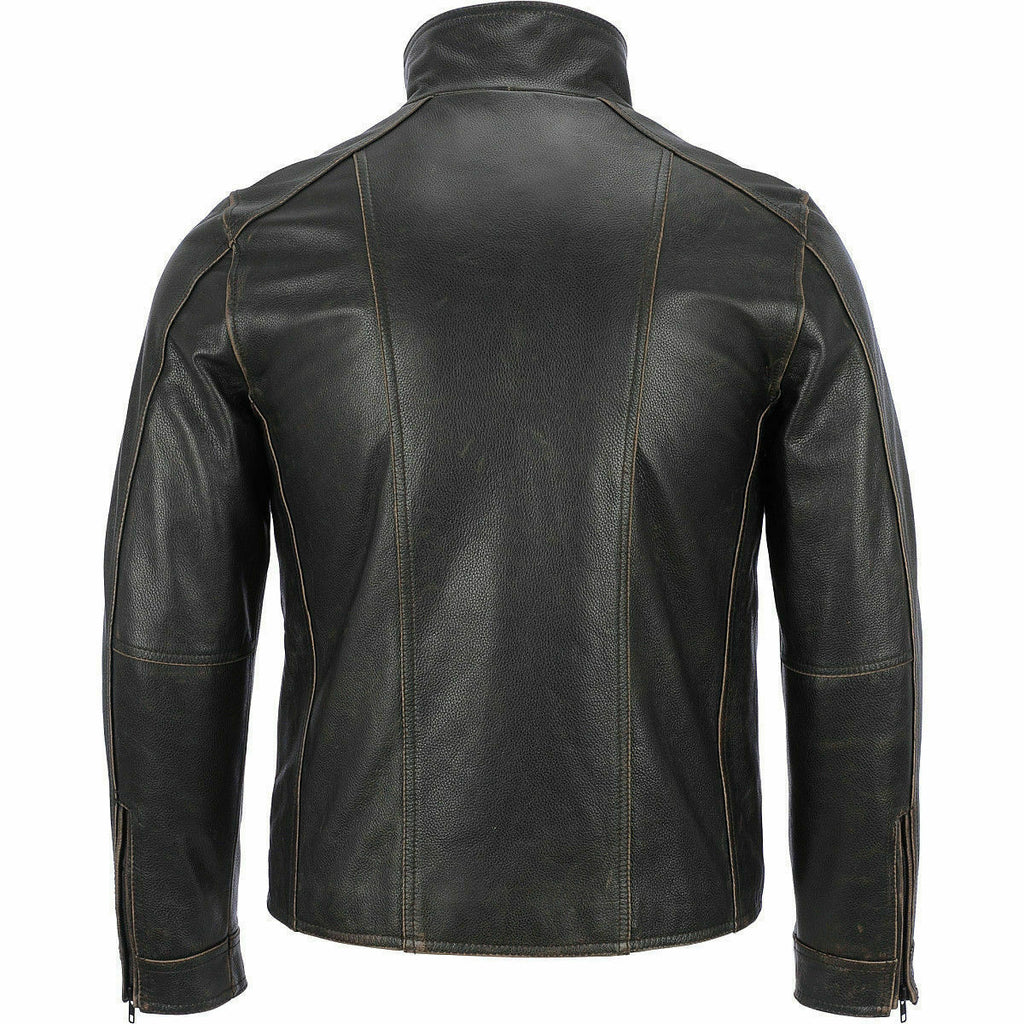 Men Rivet Distress Black Real Leather Biker Jacket Style - 165