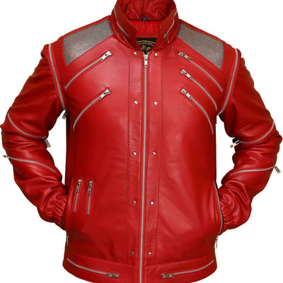 Men Red MJ Beat It Leather Jacket Style - 20
