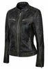 Woman Leather Biker Jacket Black Distress