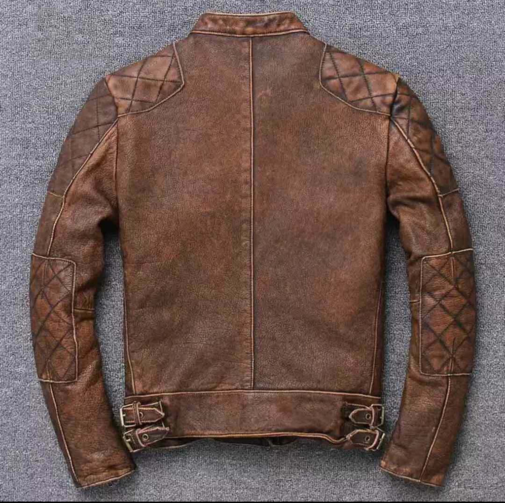 Men British Model Cafe Racer Biker Tan Brown Leather Jacket Style - 744