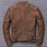 Men British Model Cafe Racer Biker Tan Brown Leather Jacket Style - 744