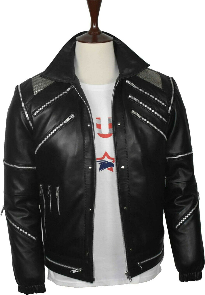 Men Black "MJ Beat It" Leather Jacket Style - 20
