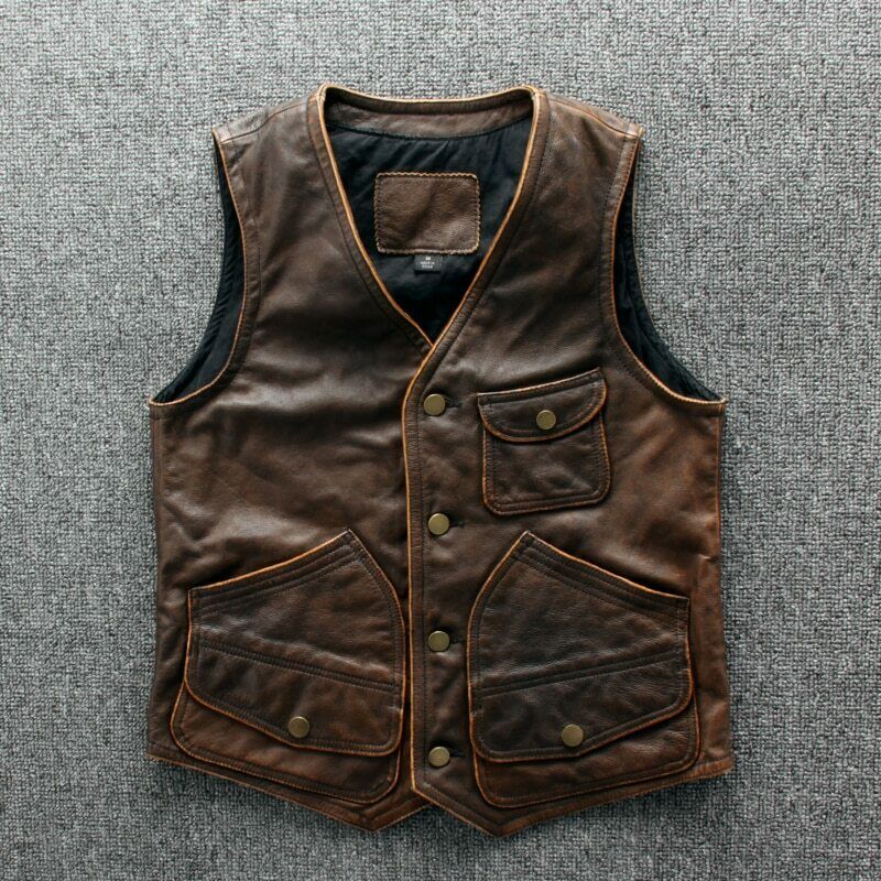 Tan Brown Biker Leather Vest