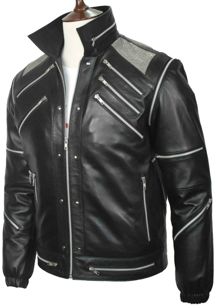 Men Black "MJ Beat It" Leather Jacket Style - 20