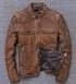 Men British Model Cafe Racer Biker Tan Brown Leather Jacket Style - 744
