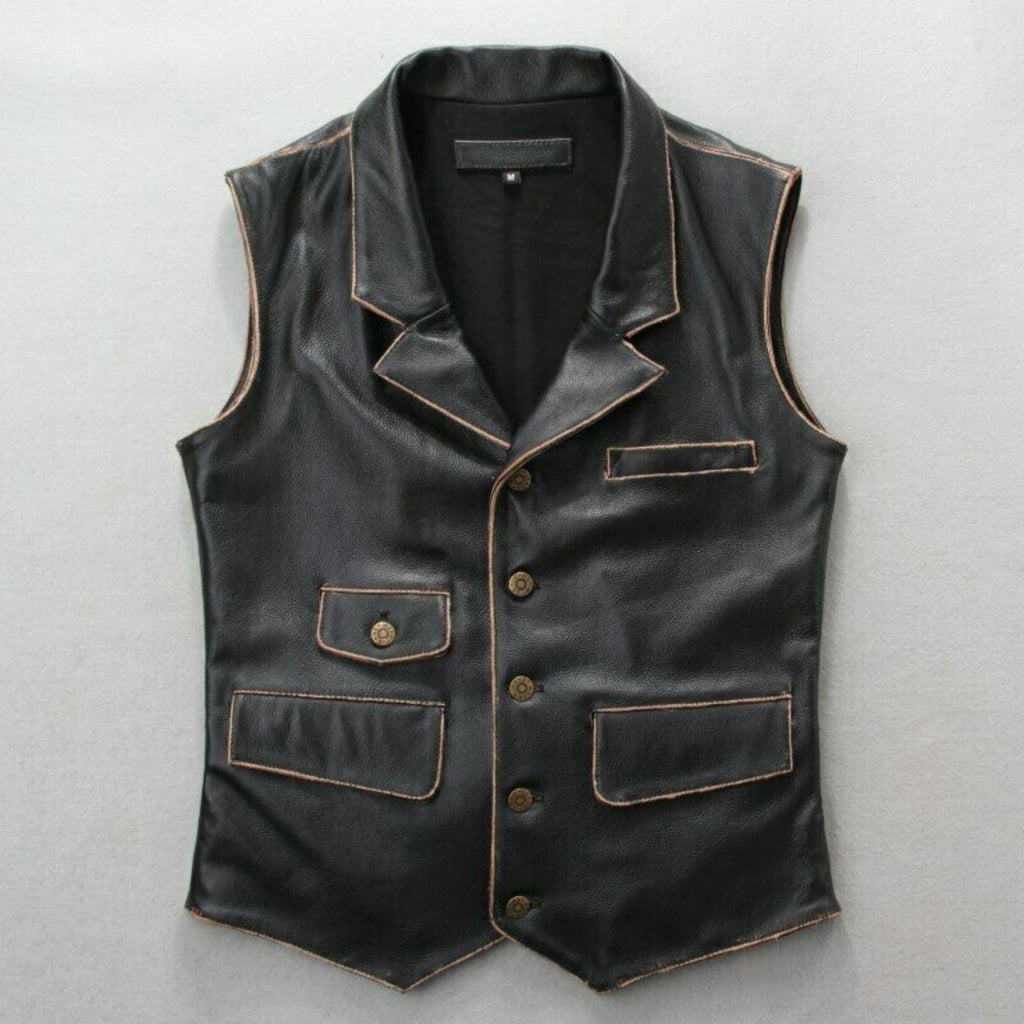 Motorcycle Distress Leather Vest