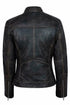 Woman Leather Biker Jacket Black Distress