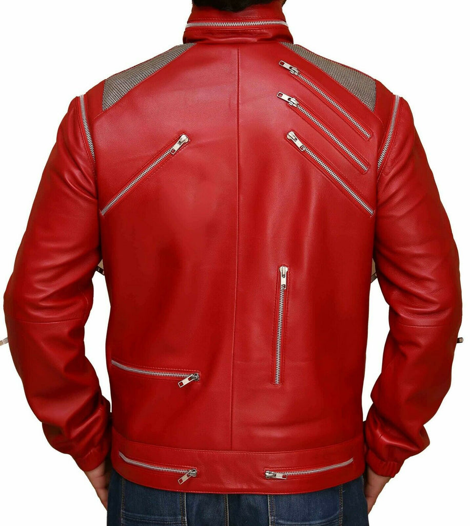 Men Red MJ Beat It Leather Jacket Style - 20