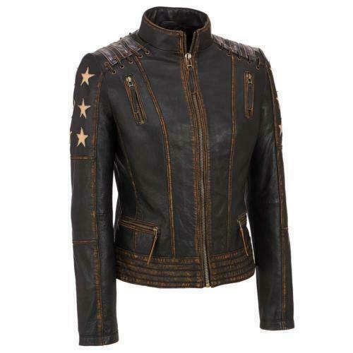 Woman Leather Jacket Distressed Brown