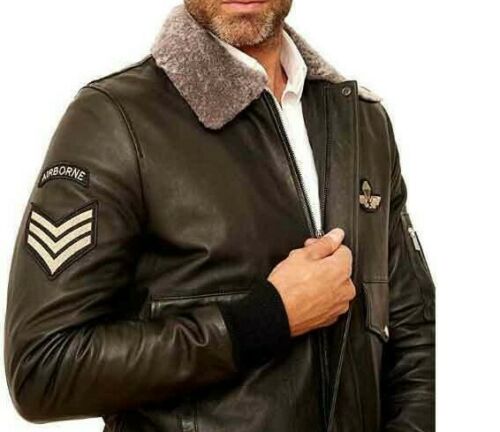 Aviator Bomber Fur Collar Leather Jacket
