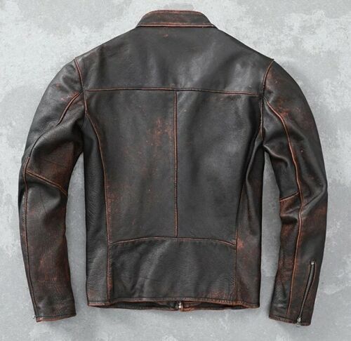 Biker Vintage Cafe Racer Distressed Black Leather Jacket